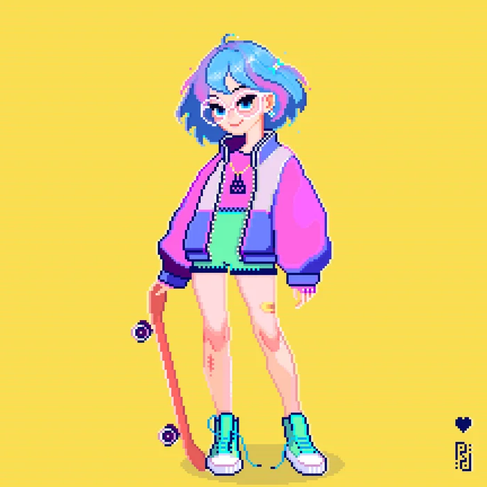 SkaterGirl - My, Pixel Art, Character Creation, Milota, Skate, Retrowave