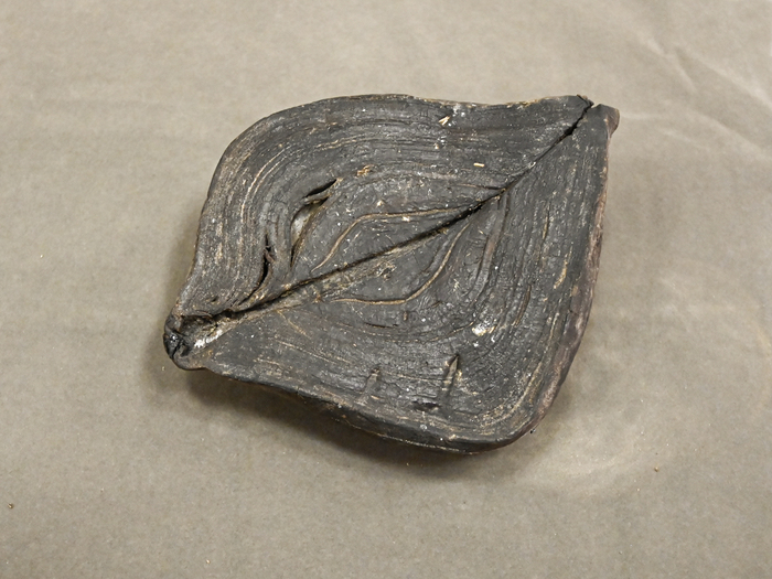 Слоистый шар из каучука, обработанный в дыму костра. Экспозиция Ботанического музея БИН РАН.