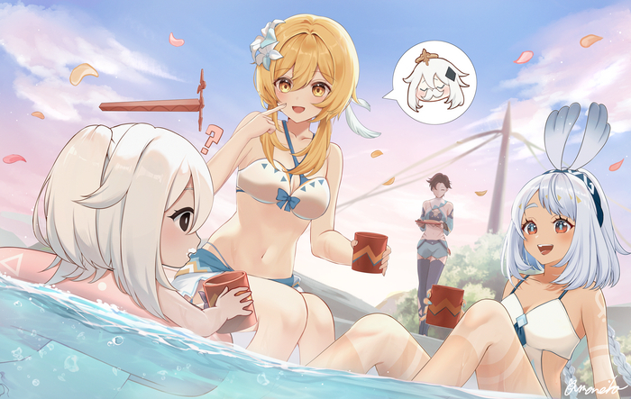    , Anime Art, Lumine (Genshin Impact), Mualani (Genshin Impact), Paimon (Genshin Impact), Genshin Impact, 