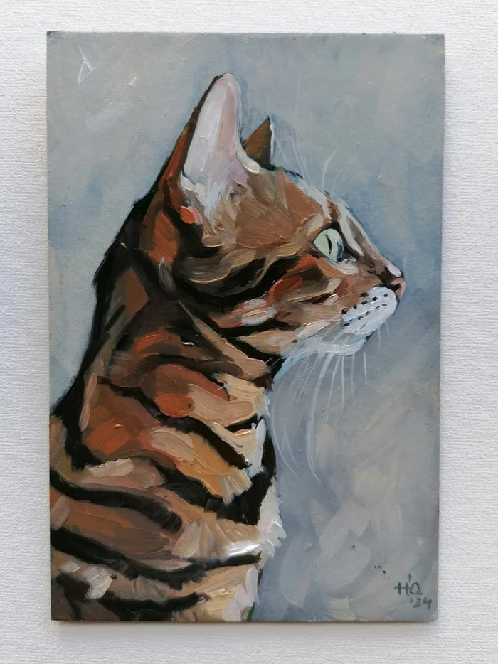 Bengal - My, cat, Bengal cat, Pets, Oil painting, Portrait, Painting, Art, Artist, Author's painting, Animalistics, Etude, Butter, Traditional art