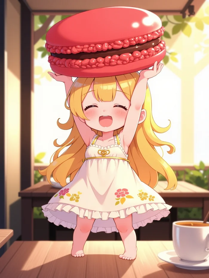 Neurotyanki #46 (Chibi and Macaron) - My, Anime, Anime art, Neural network art, Flux, Original character, Neural Networks, Stable diffusion, Chibi, Longpost