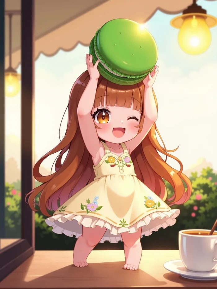 Neurotyanki #46 (Chibi and Macaron) - My, Anime, Anime art, Neural network art, Flux, Original character, Neural Networks, Stable diffusion, Chibi, Longpost
