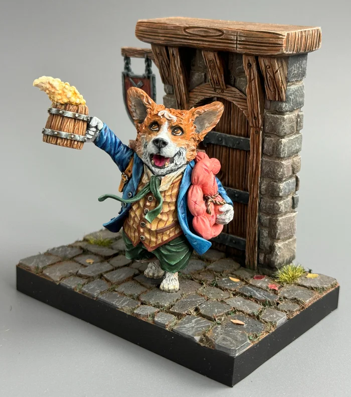 A well-fed corgi is a happy corgi! - My, Painting miniatures, Corgi, 3D печать, Miniature, Figurines, Needlework, Needlework with process, Modeling, Painting, Painting, Longpost, Stand modeling, 3D printer, Dog