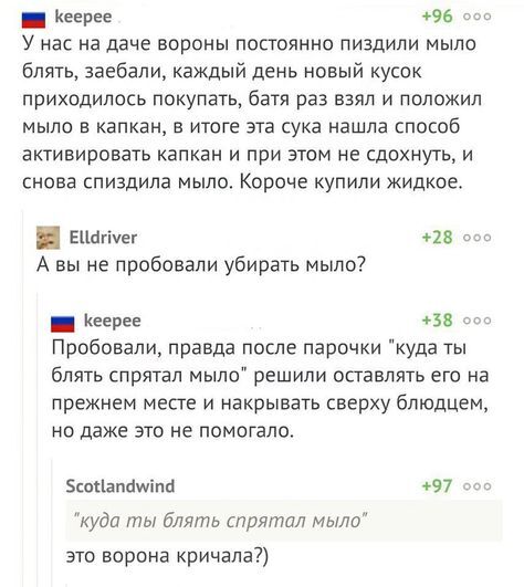 Про мыло - Скриншот, Комментарии, Комментарии на Пикабу, Мат, Ворона, Мыло, Повтор