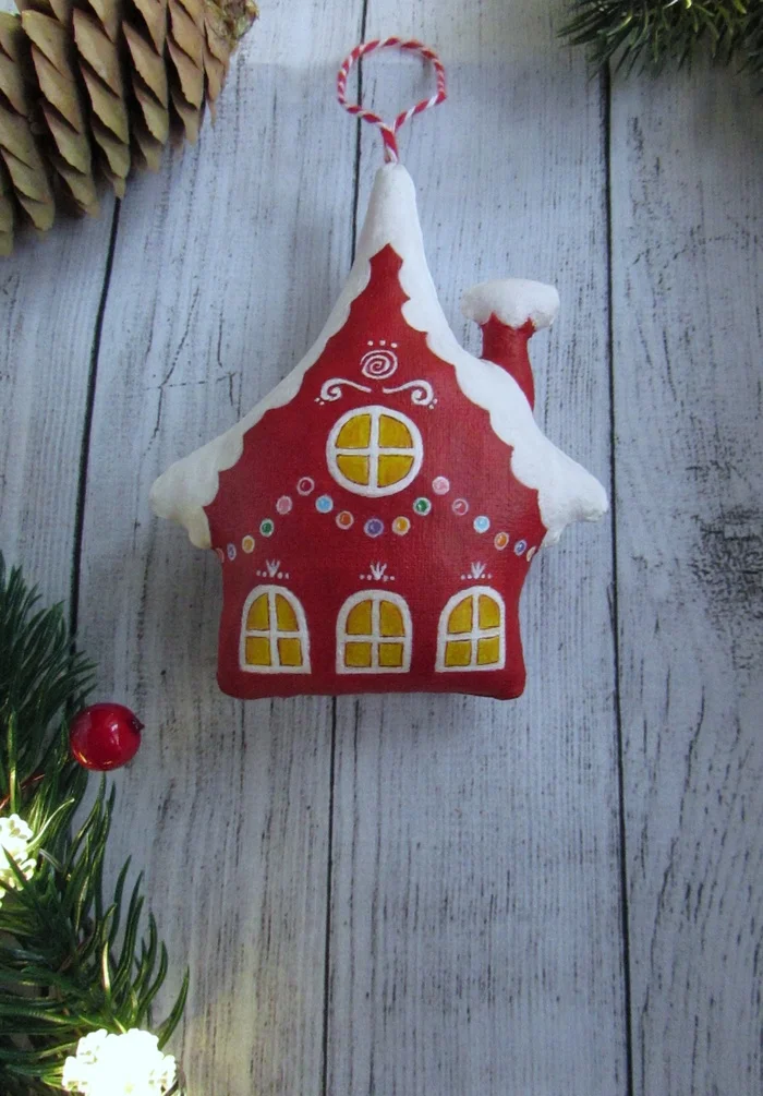 Christmas tree toy Gingerbread house - My, With your own hands, New Year, Christmas decorations, Needlework without process, Needlework, Painting on fabric, Longpost