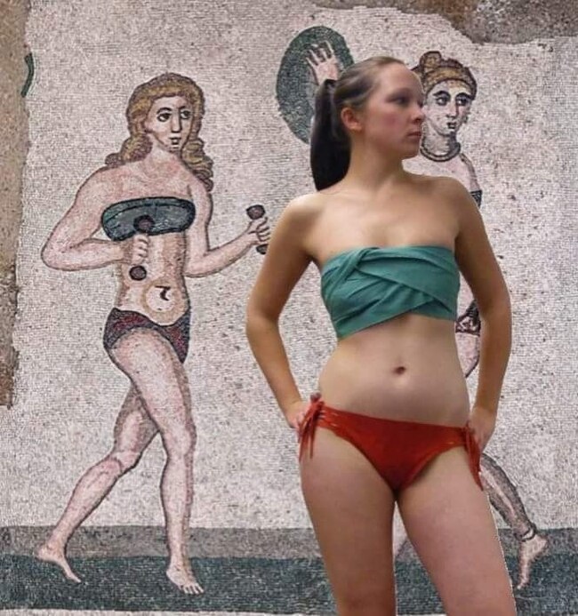 What do you think of this reconstruction? - My, Nauchpop, Research, Mosaic, Bikini, Ancient Rome, Reconstruction, Girls