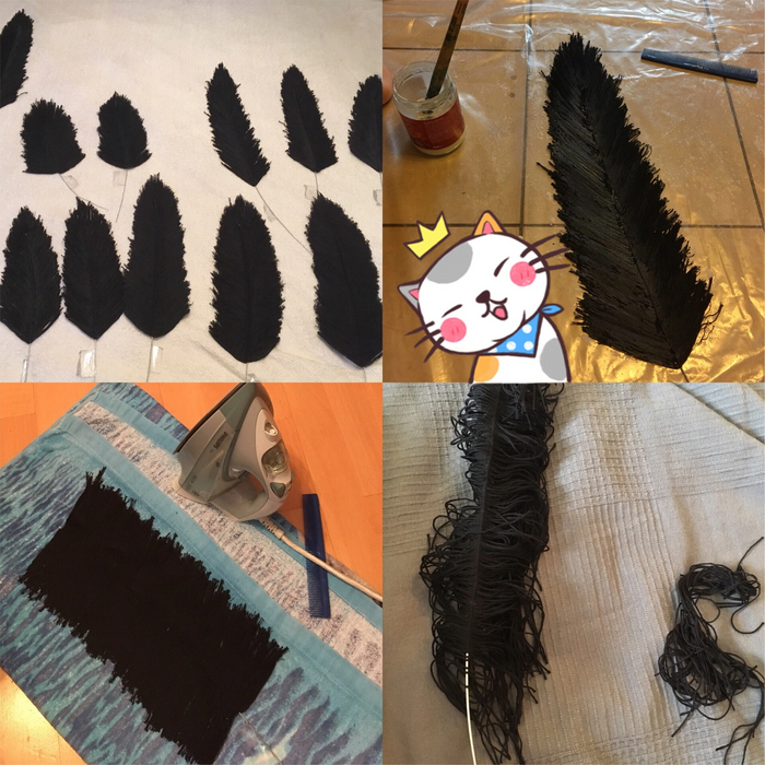 Дальше шла глажка и пропитка клеем ПВА для жестокости. Ну и стрижка каждого пера.