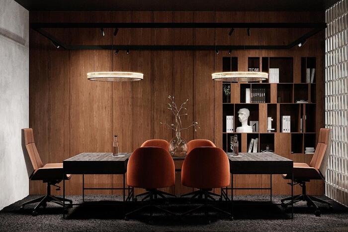 уютный офис с деревянными элементами