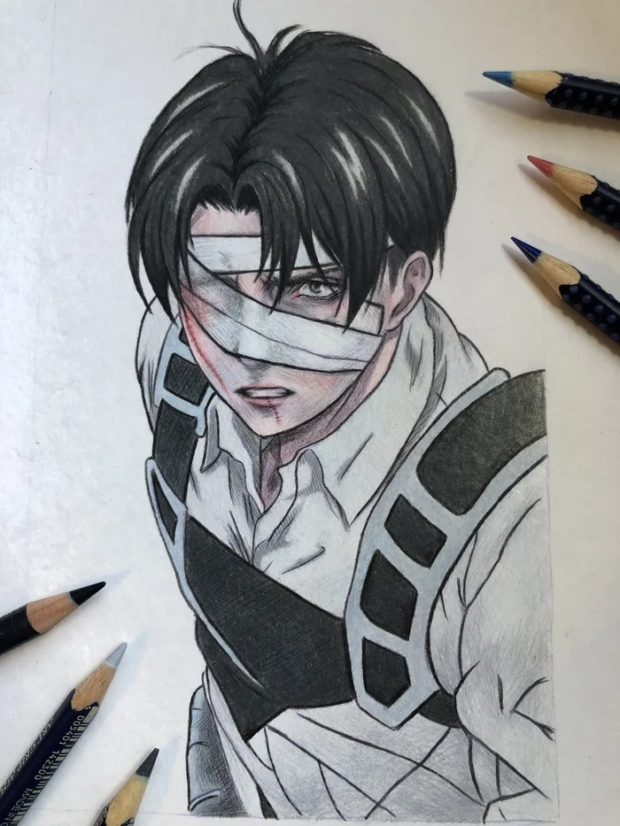 Levi Ackerman - My, Colour pencils, Sketch, Pencil drawing, Anime art, Anime, Attack on titan, Levi Ackerman