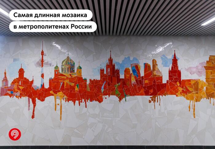 The longest continuous mosaic among all the Russian metro stations is located at the Universitet Druzhby Narodov station on the Troitskaya Line. - My, Transport, Metro, Moscow Metro, Architecture, Mosaic, Moscow, Public transport, Informative