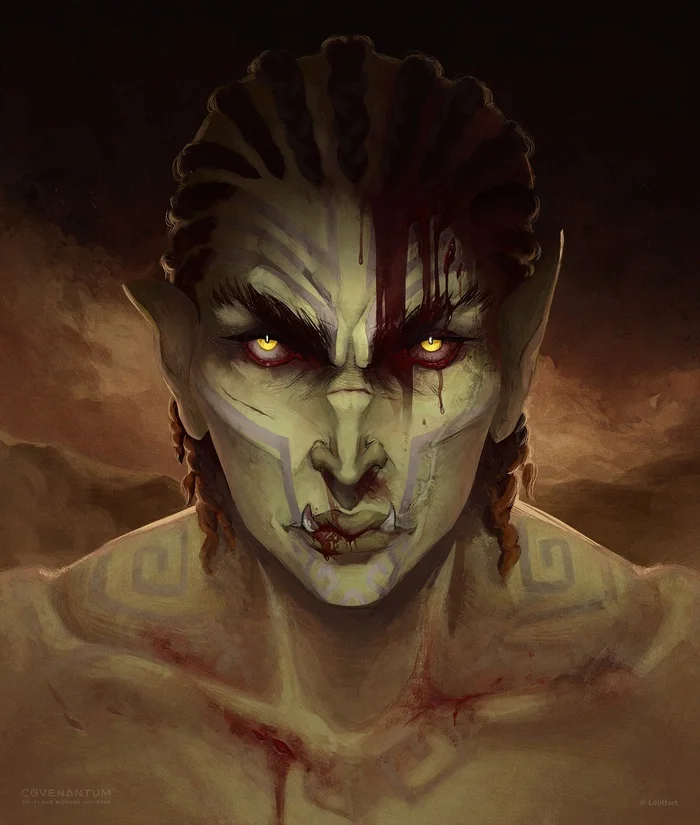 Asha Shanwar. Portrait of a character from the comic book Covenantum: The Great Ancestors - Art, Fantasy, Characters (edit), Digital, Computer graphics, 2D, Desktop wallpaper, Orcs, Desert, VKontakte (link), Longpost