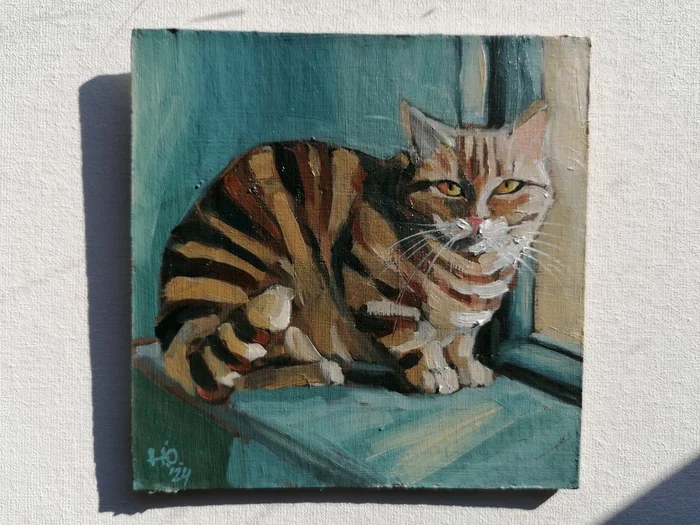 Another window - My, cat, Oil painting, Painting, Etude, Animalistics, Author's painting, Artist, Redheads, Fat cats, Pets, Art, Painting