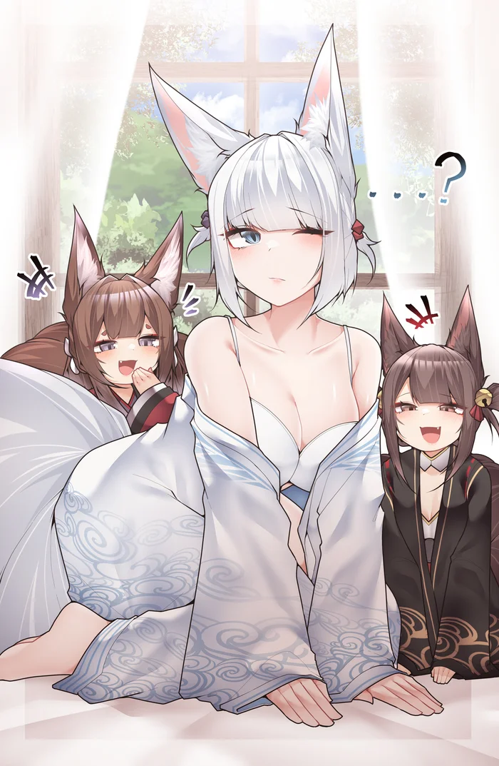 Кага с хвостиками - Samip, Арт, Аниме, Anime Art, Azur Lane, Amagi, Akagi, Kaga