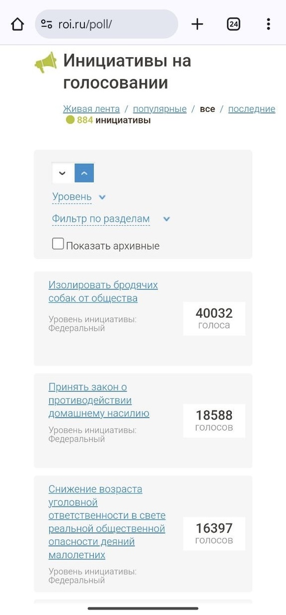 Петиция на РОИ, связанная с проблемой бродячих собак, вышла на первое место - Рои, Волна постов, Голосование, Бродячие собаки, Скриншот, Безопасность, Инициатива, Сила Пикабу, Пикабушники, Политика