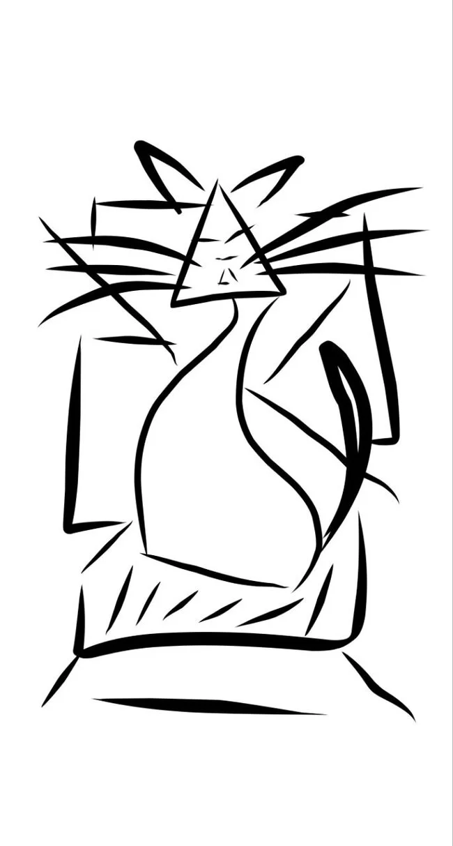 Anyo Anishe: Sitting Cat (Cubism) - Picture with text, Images, Picasso, Art, Art