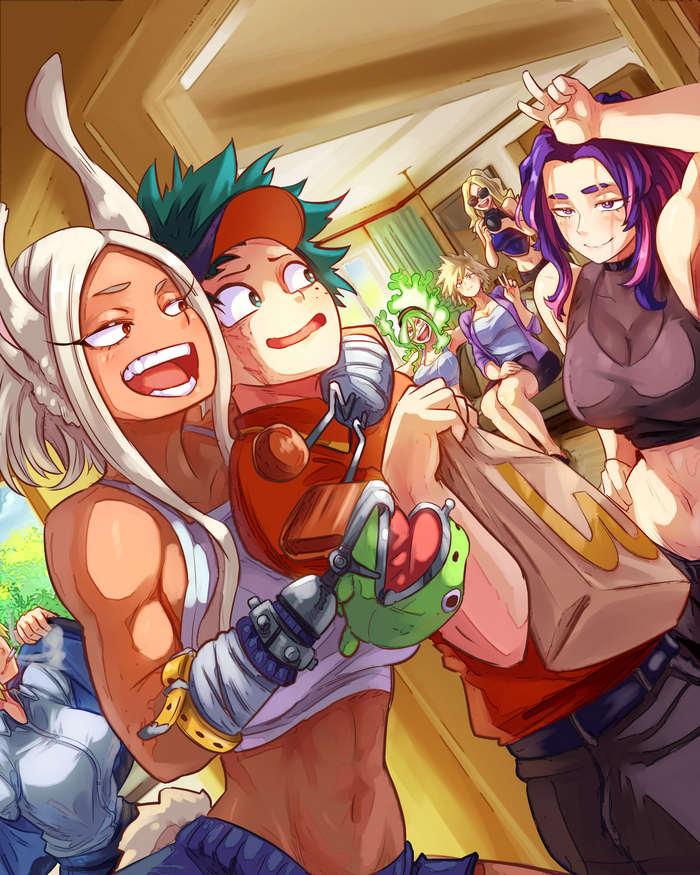 ,  Anime Art, , Boku no Hero Academia, Miruko, Midoriya izuku, Lady Nagant