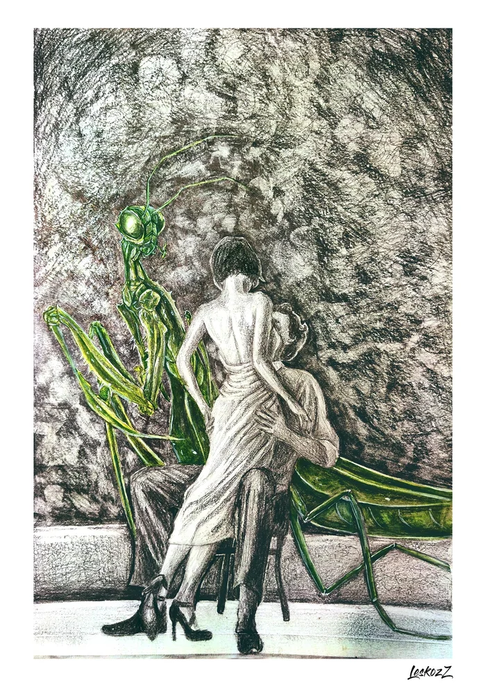 Mantis - My, Drawing, Painting, Watercolor, Simple pencil, Mantis, Traditional art, Drawing process, Longpost