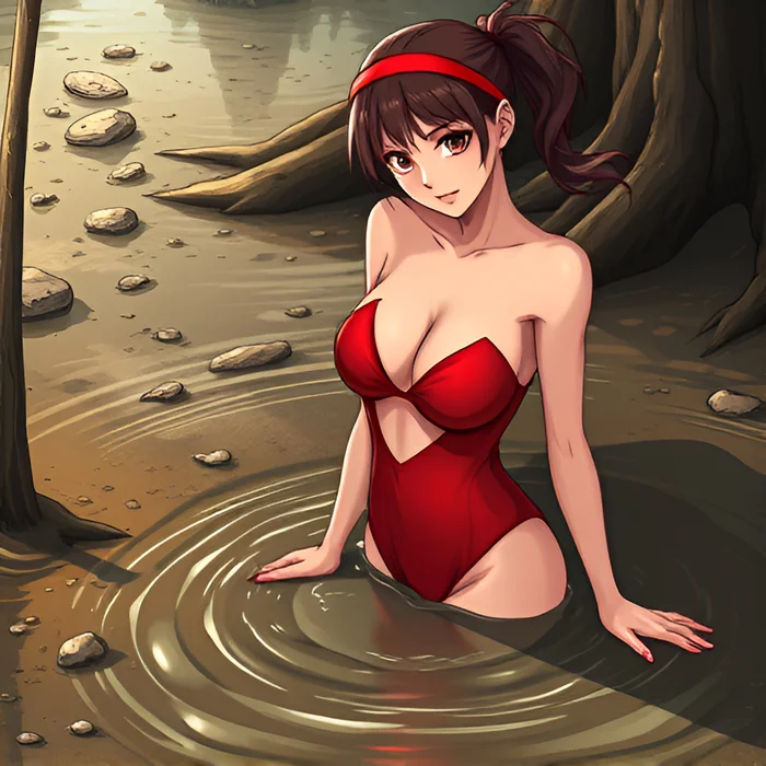 Girls in the swamps - Bathing, Girls, Swimsuit, Anime, Art, Swamp, Longpost