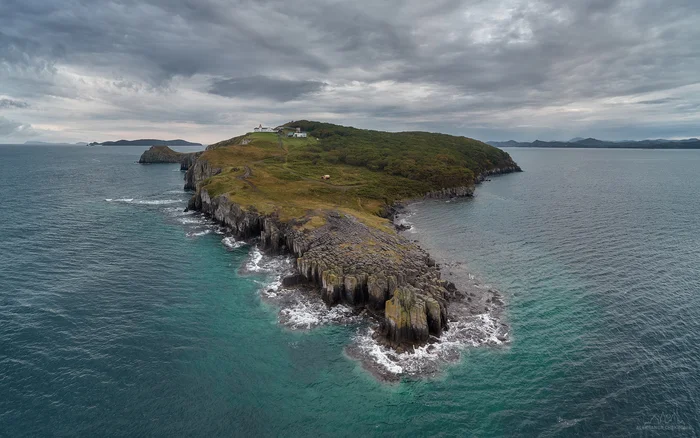 Cape Bruce - My, The photo, Primorsky Krai, Japanese Sea, Lighthouse, Headland, dawn, Дальний Восток, Morning, Aerial photography, Beautiful view