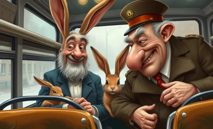 А вот и зайцы! - Моё, Нейронные сети, Карикатура, Flux, Арты нейросетей