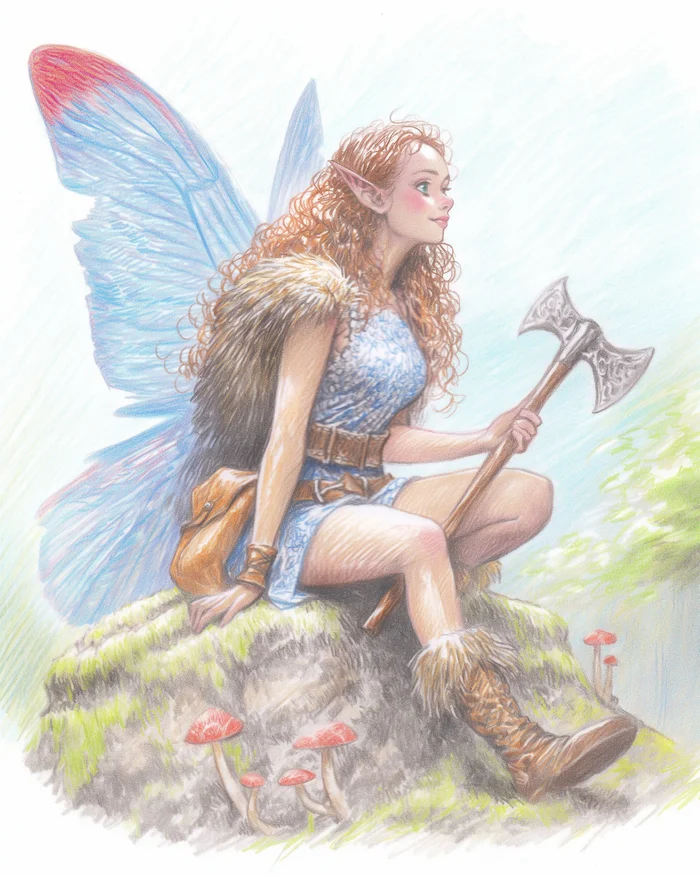 Barbara the Fairy - My, Neural network art, Pinanoc, Midjourney, Barbarian, Barbarian, Barbara, Girls, Fairy, Dungeons & dragons