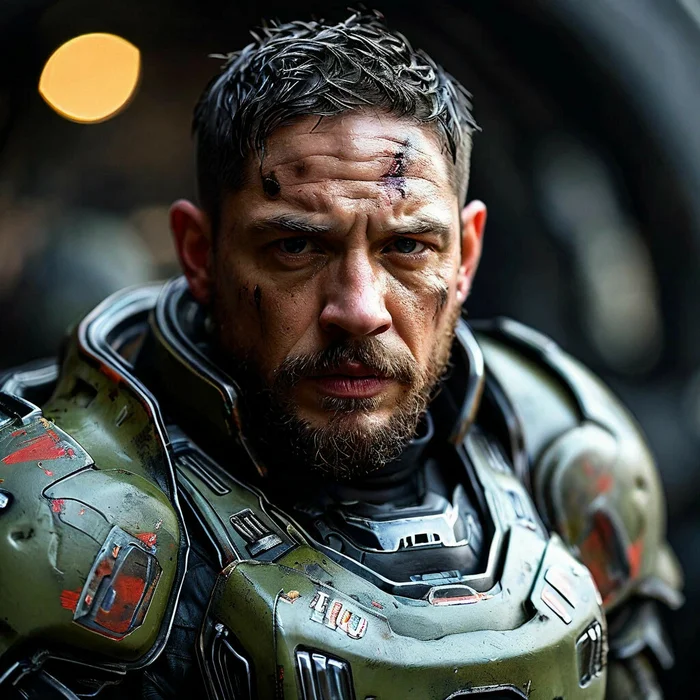 Tom Hardy as the Doom Slayer - My, Masterpiece (Yandex), Tom Hardy, Doom, Doomguy, Neural network art