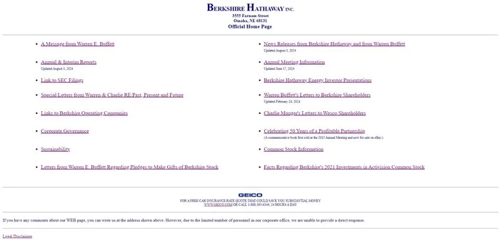 This is what the official website of Warren Buffett's company Berkshire Hathaway looks like, with a capitalization of about $1 trillion - Site, Site creation, Web design, Warren Buffett, Old school, Screenshot, Just