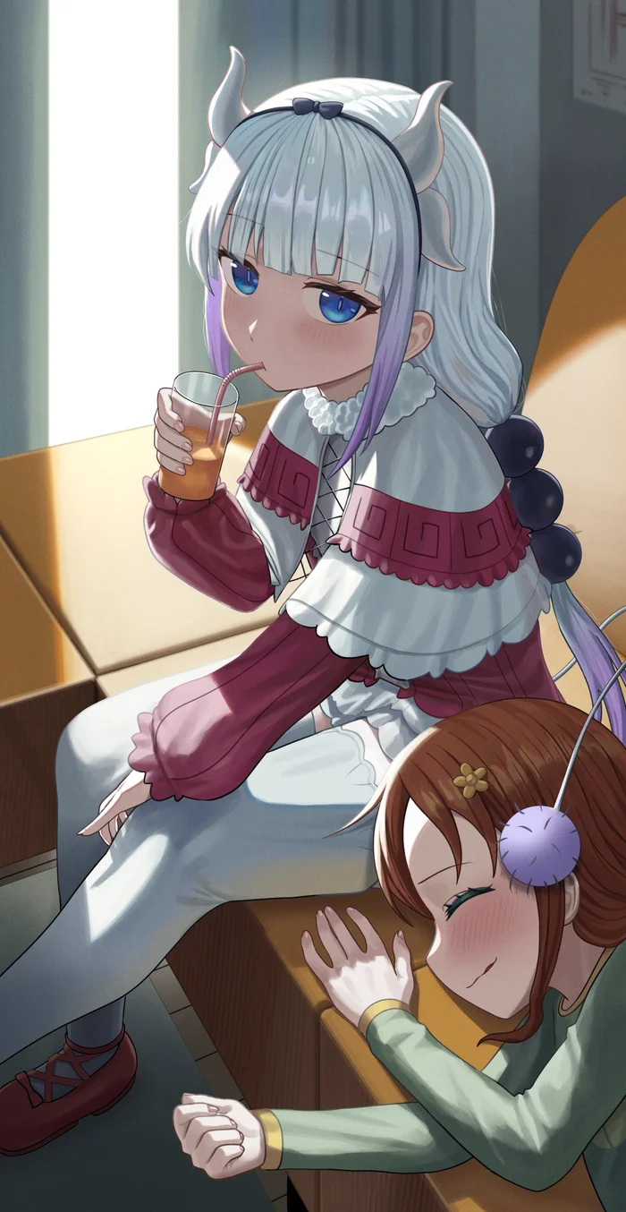 Kanna and Rico - Anime, Anime art, Kobayashi-san chi no maidragon, Kanna kamui, Saikawa riko