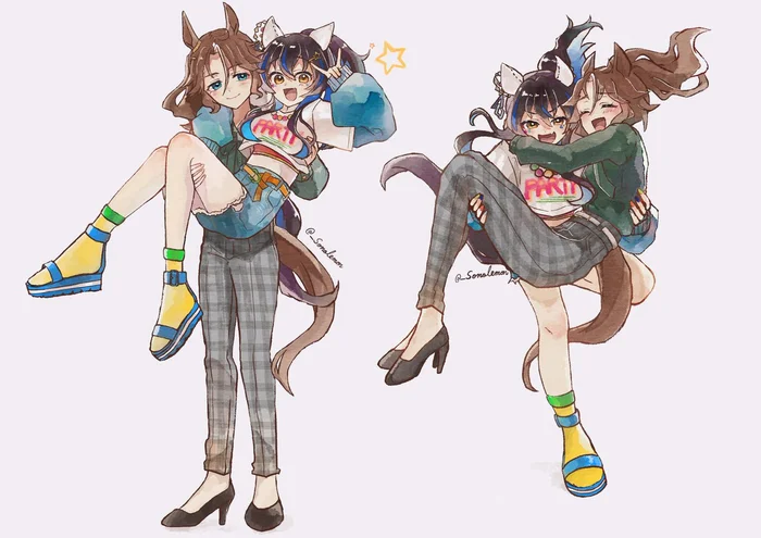 Mejiro Palmer & Daitaku Helios - Girlfriends Going Wild - Anime, Anime art, Uma musume pretty derby, Animal ears, Tail