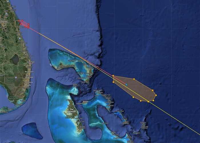 Юго-восточная траектория запуска Starlink 6-61. (Источник: NGA)