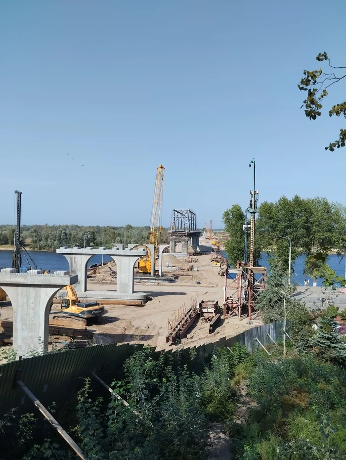 Construction of the bridge across Pripyat. Day and night - My, Bridge, Mozyr, Longpost