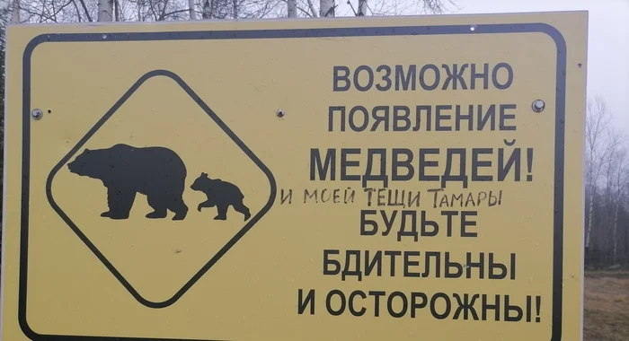 What kind of mother-in-law is that??? - My, Humor, Forest, Mother-in-law, The Bears, Danger, Табличка