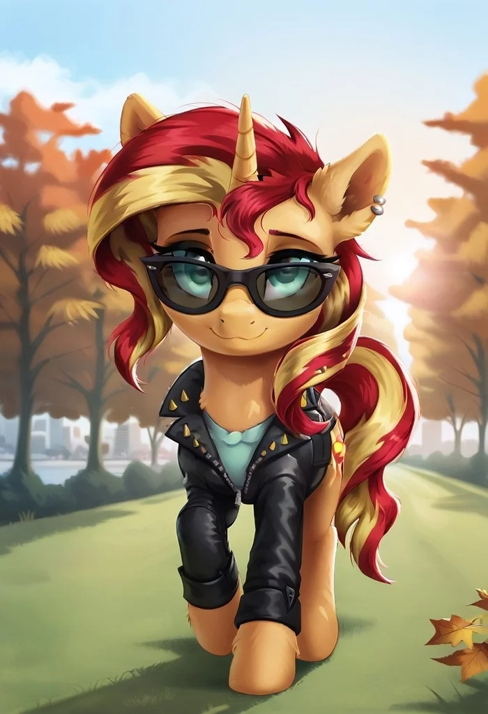 The glasses are just right for Zakatka) - My, Neural network art, My little pony, PonyArt, Sunset shimmer, Longpost