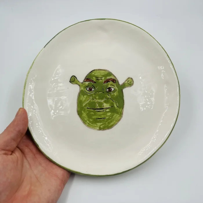 My - My, Ceramics, Handmade, Needlework without process, Plate, Shrek, Longpost