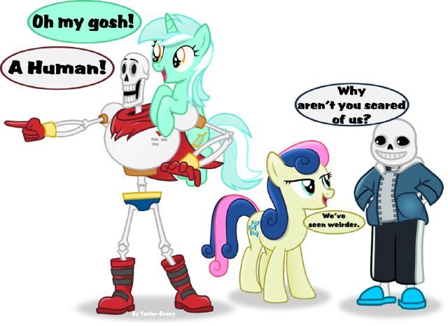    My Little Pony, , Undertale, Lyra Heartstrings, Papyrus, Sans, Bon Bon, 