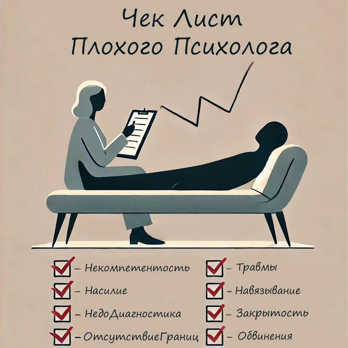 Чек Лист Плохого Психолога: 10 признаков, что пора бежать от специалиста! - Моё, Психология, Идеал, Психотерапия, Совершенство, Психолог, Психологическая помощь, Саморазвитие, Личность, Тревога, Психологическая травма, Депрессия, Эмоциональное выгорание, Рассуждения, Нервы, Зависимость, Топ 10, Мозг, Агрессия, Насилие, Негатив, Длиннопост