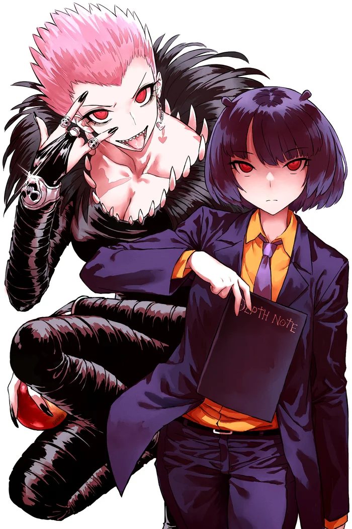 HoloMyth Death Note - Haraya, Art, Anime, Anime art, Virtual youtuber, Hololive, Ninomae Inanis, Watson amelia, Mori calliope, Gawr gura, Kureiji Ollie, Takanashi kiara, Death note, Longpost