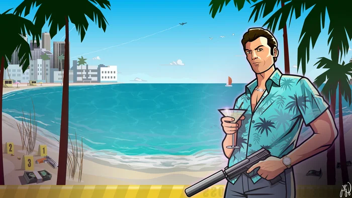 I drew art of Tommy Vercetti from the game GTA Vice City + wallpapers in 4K - My, Art, Creation, Digital, Art, Illustrations, Tommy Vercetti, Gta, Gta vice city, Desktop wallpaper