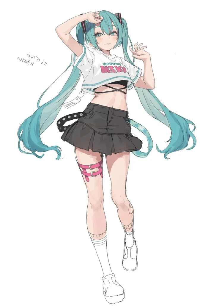 Hatsune Miku #168 - Anime, Anime art, Hatsune Miku, Girls, Long hair, Mini skirt, Stomach, Socks