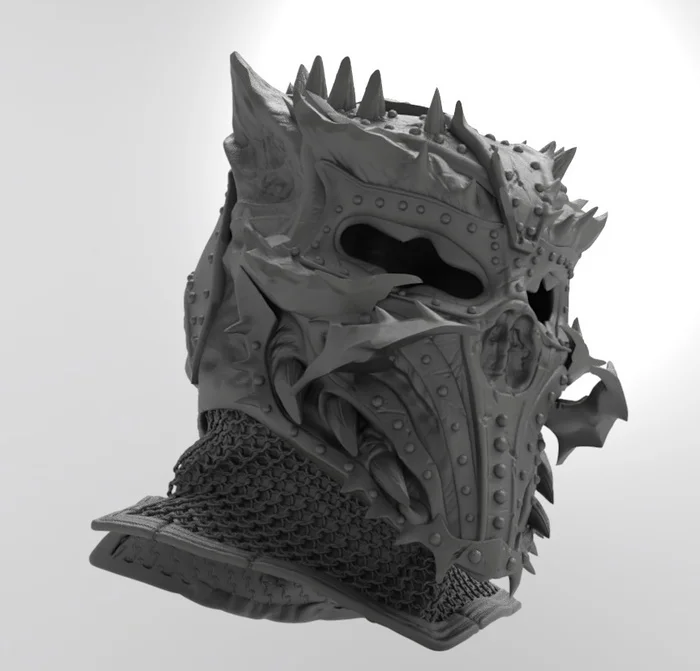 Helmet Knight of Hell - My, Hell, Death Knight, Monster, Horror, Helmet, Zbrush, Sculpture, Video, Video VK, Longpost