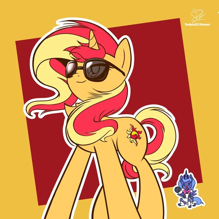 Sunset - My little pony, Sunset shimmer, Princess luna, Art, Twitter (link)