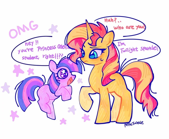 Bacon and Eggplant - My little pony, Art, Sunset shimmer, Twilight sparkle