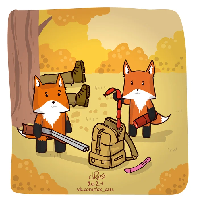 The foxes got hold of a gun - My, Fox, Chanterelles against cats, Comics, Drawing