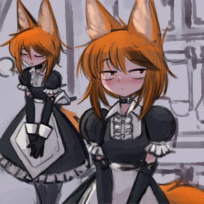 Fox - My, Girls, Art, Drawing, Painting, Anime, Tail, Anime art, Animal ears, Kitsune