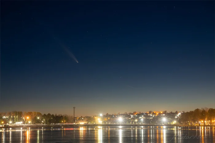 Comet C/2023 A3 (Tsuchinshan-ATLAS) in the sky over Travyansky Pond - My, Landscape, Perm Territory, Night, The photo, Lysva, Comet, Astrophoto, Pond, Evening, Longpost