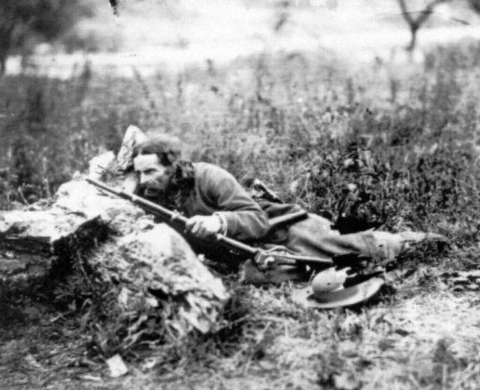 Berdan's Sharps-Shooters с винтовкой Шарпса. Снимок 1862 года, опубликованный в одной из калифорнийских газет