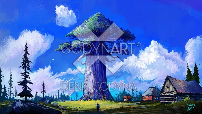 Landscape #28 - My, Art, Art, Painting, Painting, Youtube, Landscape, Modern Art, Surrealism, Pine, Village, Sky, Clouds, Krita, Graphics