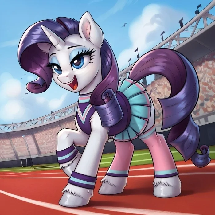 Chearleader Rarity! - Моё, Арты нейросетей, My Little Pony, PonyArt, Rarity, Длиннопост