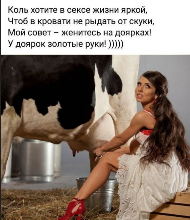 Interesting advice :) - NSFW, Girls, Erotic, Boobs, Humor, Milkmaid, Picture with text, Sex