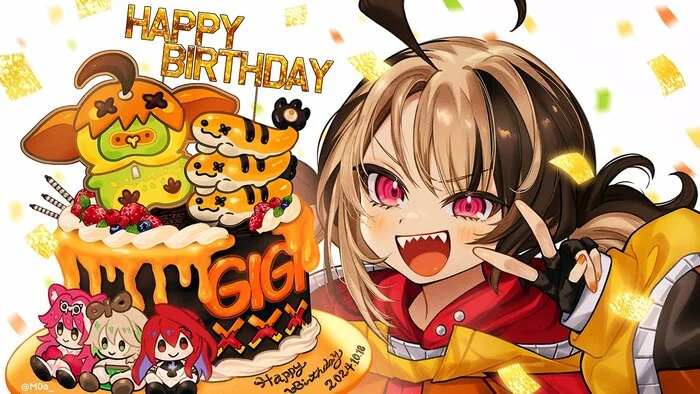 Happy birthday! - Anime, Anime art, Virtual youtuber, Hololive, Gigi Murin, Raora Panthera, Cecilia Immergreen, Elizabeth Rose Bloodflame